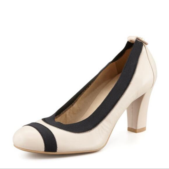 Stuart Weitzman Easily Elastic-Trim Leather Pump, Pan Napa 8.5 - Picture 1 of 12